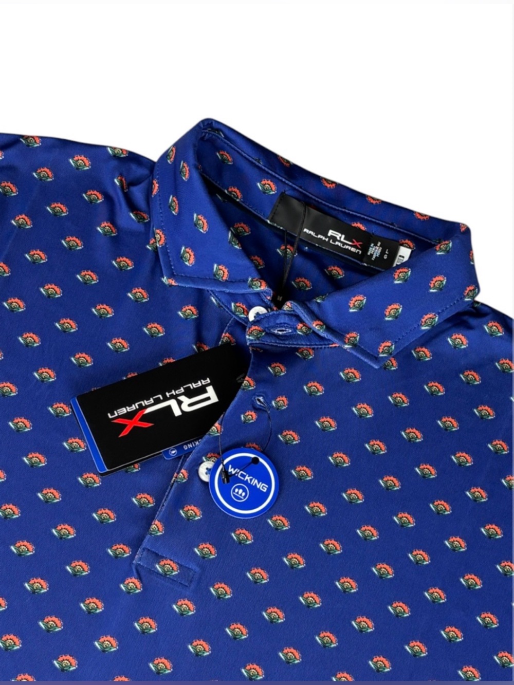 RLX Ralph Lauren Polo Golf Performance Wicking Blue Men’s Large Royal AOP $98